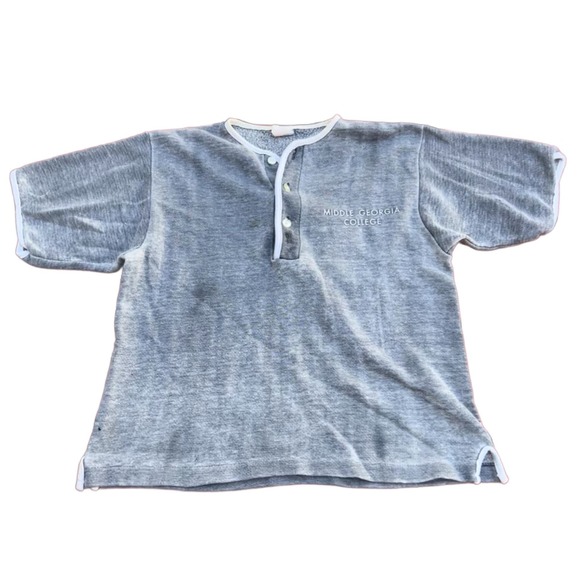 1960s Middle Georgia College Henley Short Sleeve Sweatshirt / Women’s Small * - Picture 1 of 4